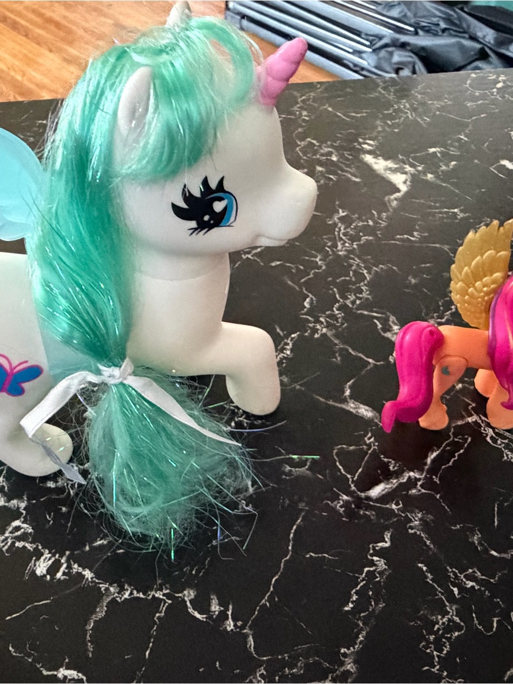 Mattel White Unicorn Toy with Mint Green Mane and Pink Horn